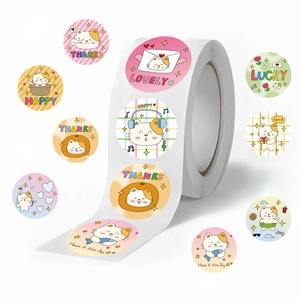 500pcs cat themed round stickers roll featuring cute illustrations and thanks text