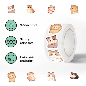 500pcs roll of cute cartoon cat stickers for planners and waterproof envelope seals