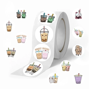 500pcs roll of cute boba tea and sloth cartoon stickers for scrapbooking and envelopes