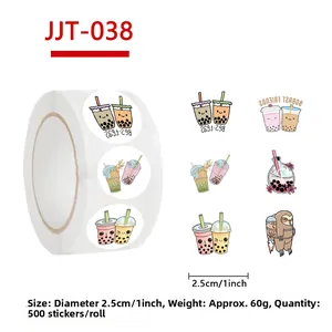 Nahaufnahme von 500 Bubble Tea und Faultier Aufklebern auf einer 2,5 cm Kleberolle