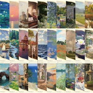 Set of 30 aesthetic oil painting art bookmarks featuring impressionist landscapes