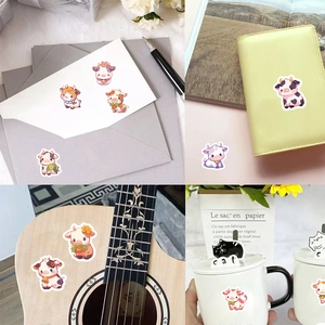Cute cow cartoon stickers for journaling and envelope sealing on various surfaces