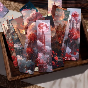 Lot de marque-pages roses romantiques avec motifs art gothique dans une boîte en bois