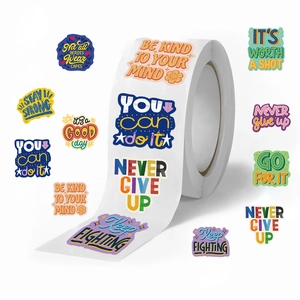 Roll of 500 colorful inspirational quote stickers for scrapbooks and envelope sealing