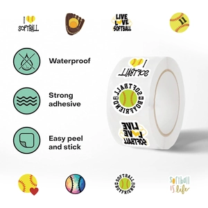 Softball Washi Stickers Decorative Envelope Sealer For Handbook DIY Sporty Heart Glove Pattern Waterproof Adhesive Label (JJT032)