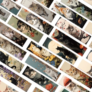 Lot de 30 marque-pages vintage style japonais avec illustrations de chats élégantes