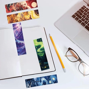Artistic oil painting style bookmarks featuring fantasy landscapes for books and journals