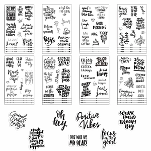 Set di 8 adesivi motivazionali impermeabili in bianco e nero per diari fai-da-te e scrapbooking