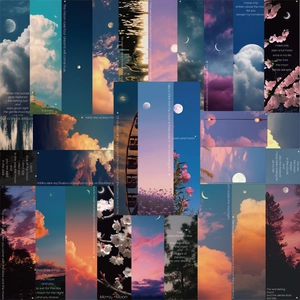 Artistic moon and starry sky bookmark cards with aesthetic photography and quotes