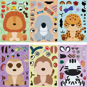 DIY cartoon animal make-a-face sticker set with 6 cute animals for kids creative play