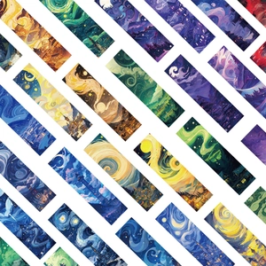 Artistic oil painting style paper bookmarks featuring Van Gogh starry night town designs