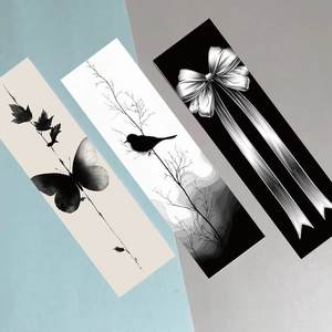 Minimalist black and white ink style artistic bookmarks featuring butterfly and bird designs