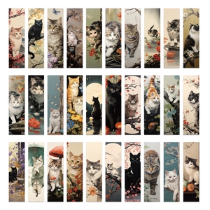 Lot de 30 marque-pages vintage style japonais avec motifs chats et illustrations florales