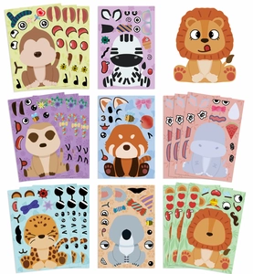 DIY cartoon animal stickers set featuring monkey, lion and panda for kids crafts