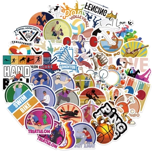 50pcs vintage sports stickers for laptops and luggage featuring various athletic themes