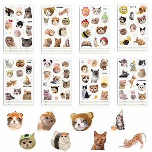 8 feuilles d'autocollants mignons de chats avec chapeaux drôles pour décoration DIY