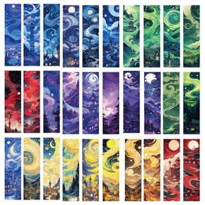 30-piece oil painting bookmarks set featuring artistic starry night and landscape designs