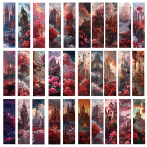 Détail de 30 marque-pages gothiques avec des châteaux européens et des roses romantiques