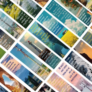 30-piece landscape bookmarks set with scenic photography and inspirational quotes
