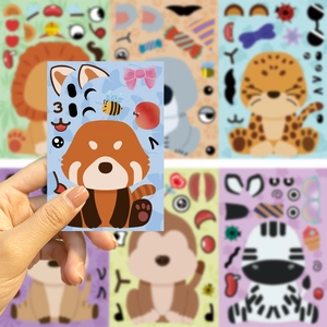 DIY cartoon animal stickers for kids featuring red panda with various facial expressions