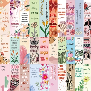 Set of 30 minimalist paper bookmarks featuring floral designs and reading quotes