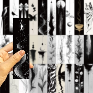 30 black ink style art bookmarks with butterflies, birds and abstract line patterns