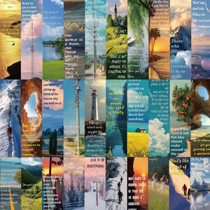 Set of 30 vintage landscape bookmarks featuring artistic English quotes and nature scenes