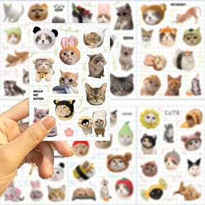 Vue détaillée d'autocollants de chat mignon imperméables pour journaux DIY et décoration