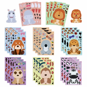 DIY Cartoon Animal Make A Face Stickers PVC Waterproof Adhesive Sticker For Kids Scrapbooking Journaling Phone Case Decoration Educational Hand Account Sticker