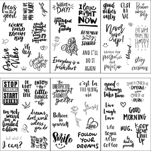 Set di 6 adesivi motivazionali in bianco e nero con citazioni inglesi per decorazioni