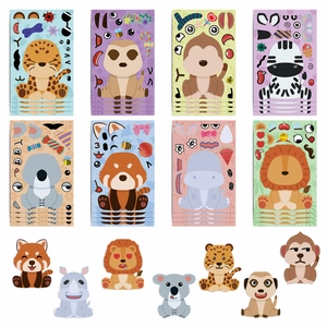 DIY cartoon animal facial sticker set with 8 themes for children creative crafting