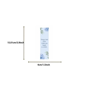 Minimalist blue floral paper bookmarks with rose patterns and 15cm size measurement