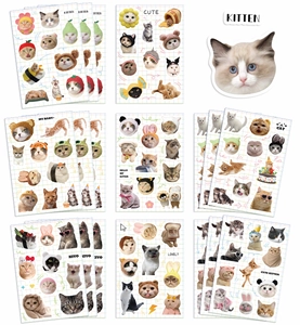 Détail de 8 autocollants de chat mignons et imperméables pour scrapbooking et DIY créatif