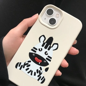Creamy silicone phone case for iPhone with cute cartoon zebra illustration detail