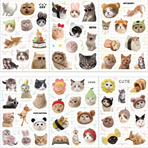 Détails de 6 autocollants de chats mignons imperméables avec diverses tenues créatives