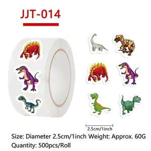 Roll of 500 colorful cartoon dinosaur stickers for scrapbooking and envelope sealing