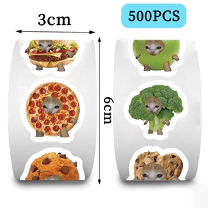 500pcs roll of creative meme cat and food decorative stickers for envelope sealing