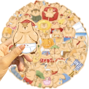 Close-up of cute cartoon marmot stickers showing waterproof texture and various funny poses