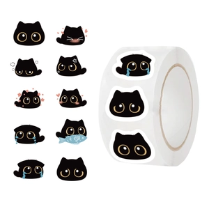 Cute Cartoon Black Cat Emoji Washi Paper Sticker Roll For Scrapbooking Stationery DIY Decoration Envelope Sealer Supplies