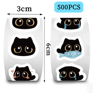 Detailed view of 3cm black cat stickers with 500 pieces per roll for DIY decor
