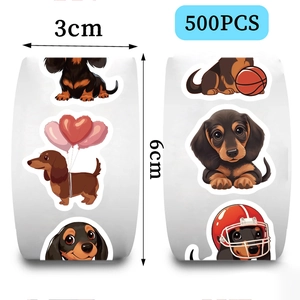 Roll of 500 dachshund cartoon stickers, 3cm decorative labels for scrapbooking and gifts