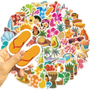 100pcs waterproof summer beach graffiti stickers featuring tropical palm trees and surfboards