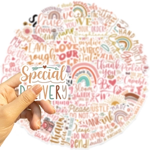 Set di 50 adesivi Boho impermeabili con citazioni motivazionali e motivi a cuore