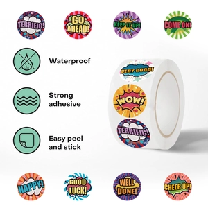 Rol met 500 waterdichte cartoon motivatiestickers voor kinderen en knutselwerkjes