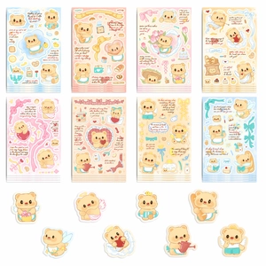 Set of 8 waterproof INS style butter bear stickers for DIY scrapbooking and journals