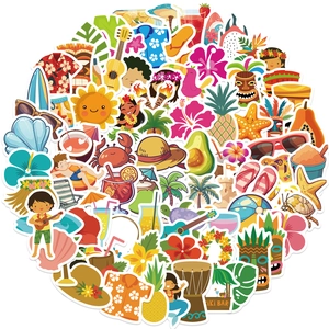 Set of 100 waterproof summer beach stickers for laptops with tropical Hawaii theme