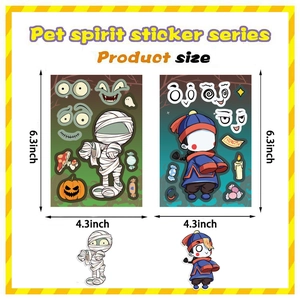 Halloween-Sticker mit Mumie und Geist, Detailansicht mit Größenangaben in Zoll