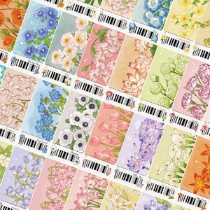 Detailed grid layout of hand-drawn floral bookmarks with watercolor flower illustrations
