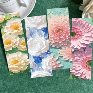 Set di 4 segnalibri artistici con fiori a pittura a olio e texture 3D in rilievo