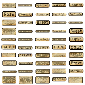Collection of 50 vintage English love quote stickers for DIY journaling and crafts